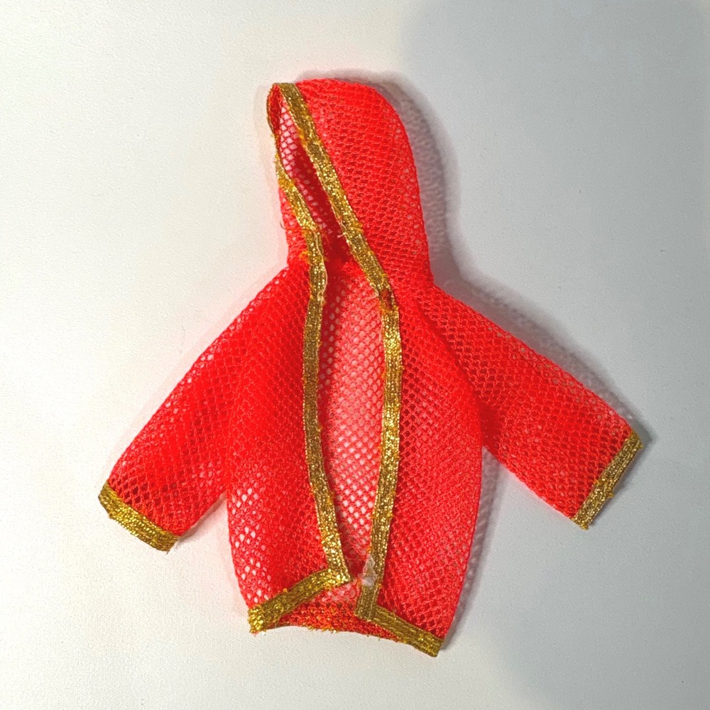 Barbie Vintage 70s Dramatic Living 1116 Orange Mesh Hooded Cover Up Jacket Top
